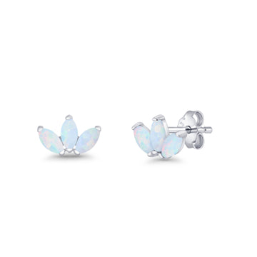 Triple Marquise Lab Created White Opal Stud Earrings 925 Sterling Silver Wholesale